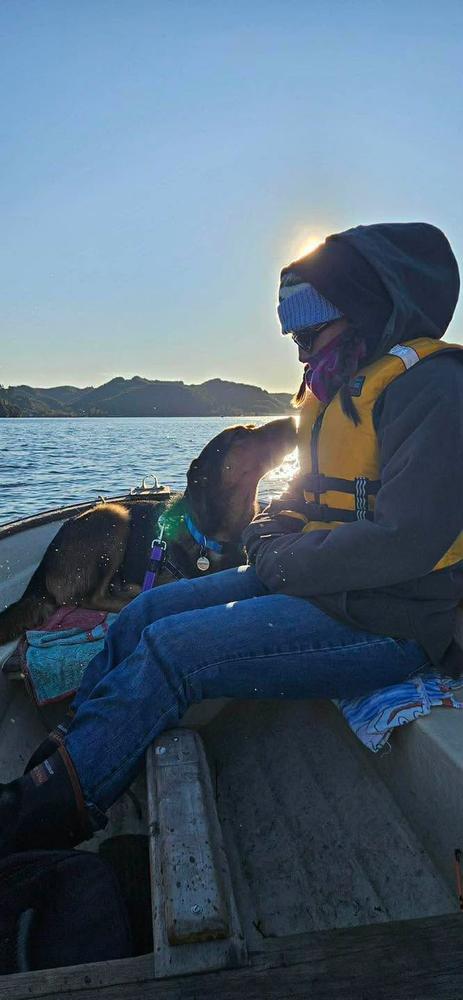 Kairangi and Diego on a boat together.
